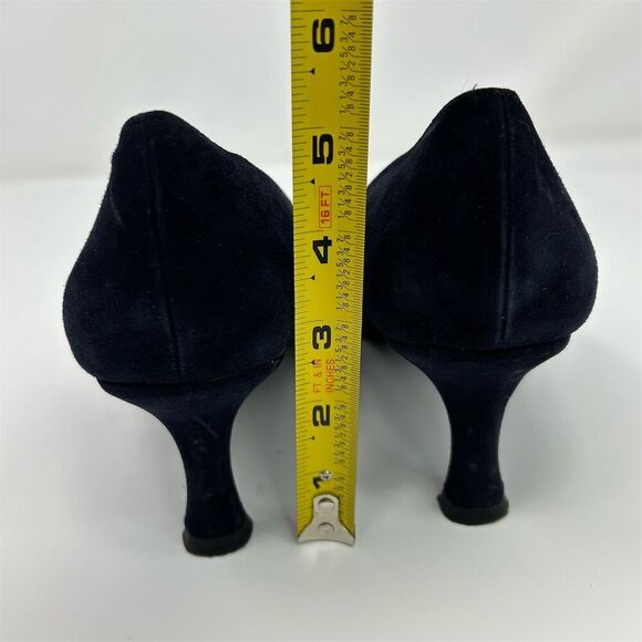 Stuart Weitzman Dark Navy Blue Suede Pumps with Bow Size 11 Square Toe Classic - Picture 9 of 14